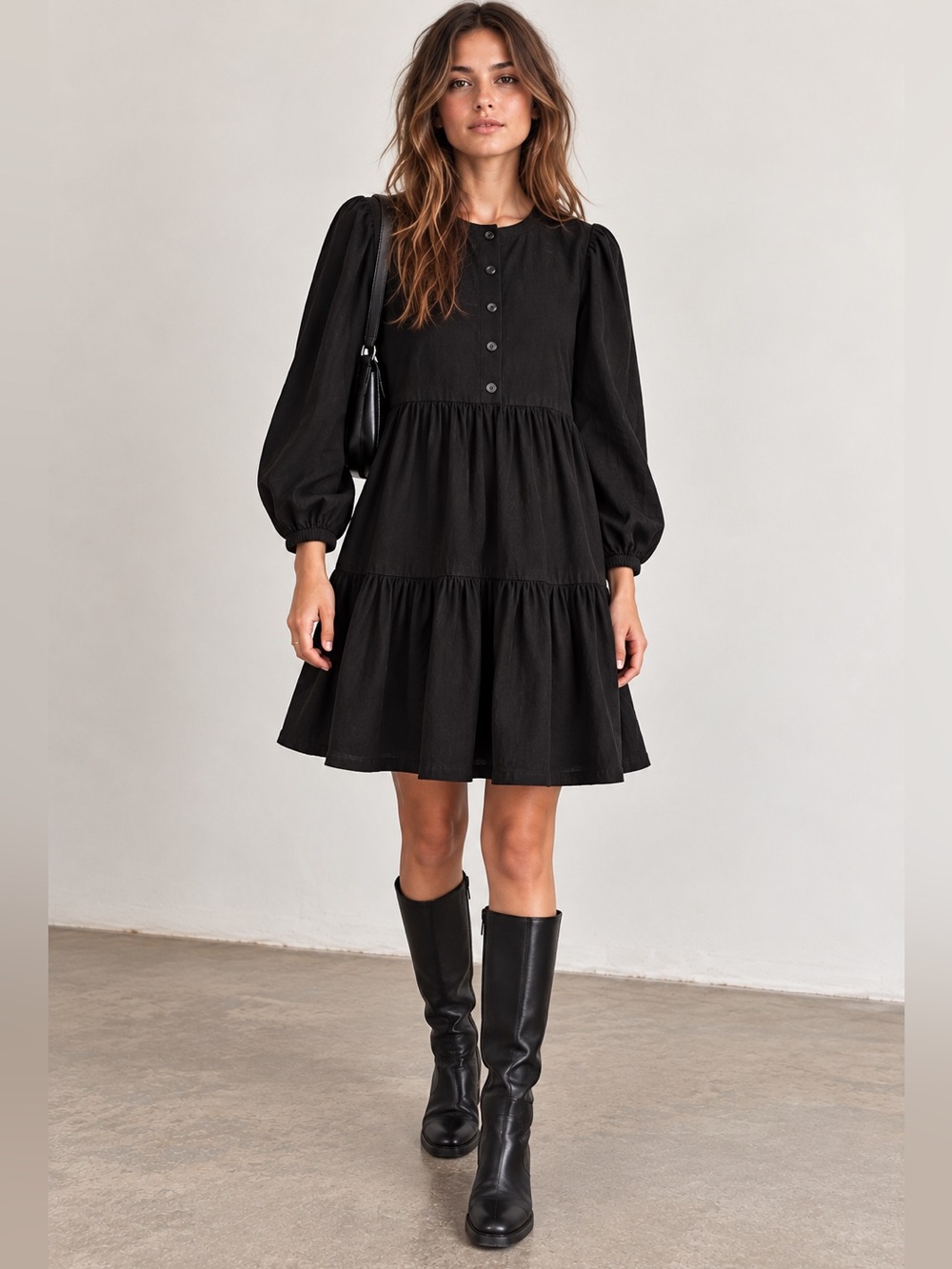 Joe Fresh Black Tiered Babydoll Dress – Medium